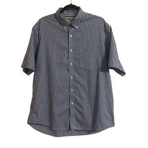 Orton Brothers Mens XL Blue White Mini Check Plaid Button Down Short Sleeve EUC